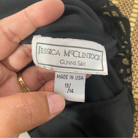 Jessica McClintock Gunne Sax Black Evening Gown Dress Sheer Lace Overlay 13/14 - Picture 7 of 10